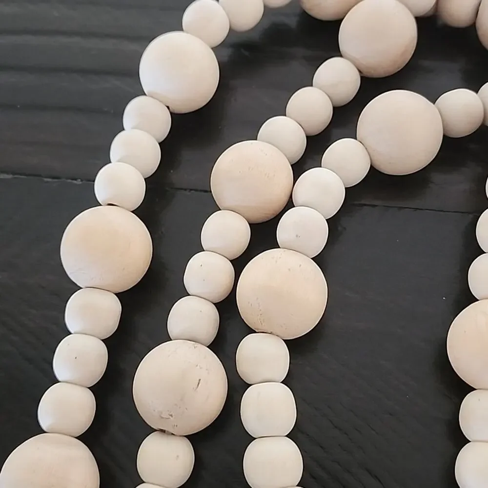 WOOD BEADS Decor Boho Tassels Natural Unfinished Garland 125